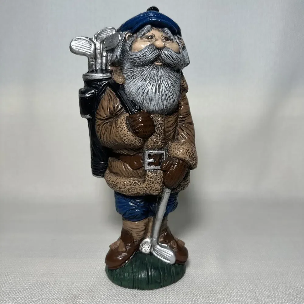 Vintage Ceramic Folk Art Santa Golfer Figurine 9”